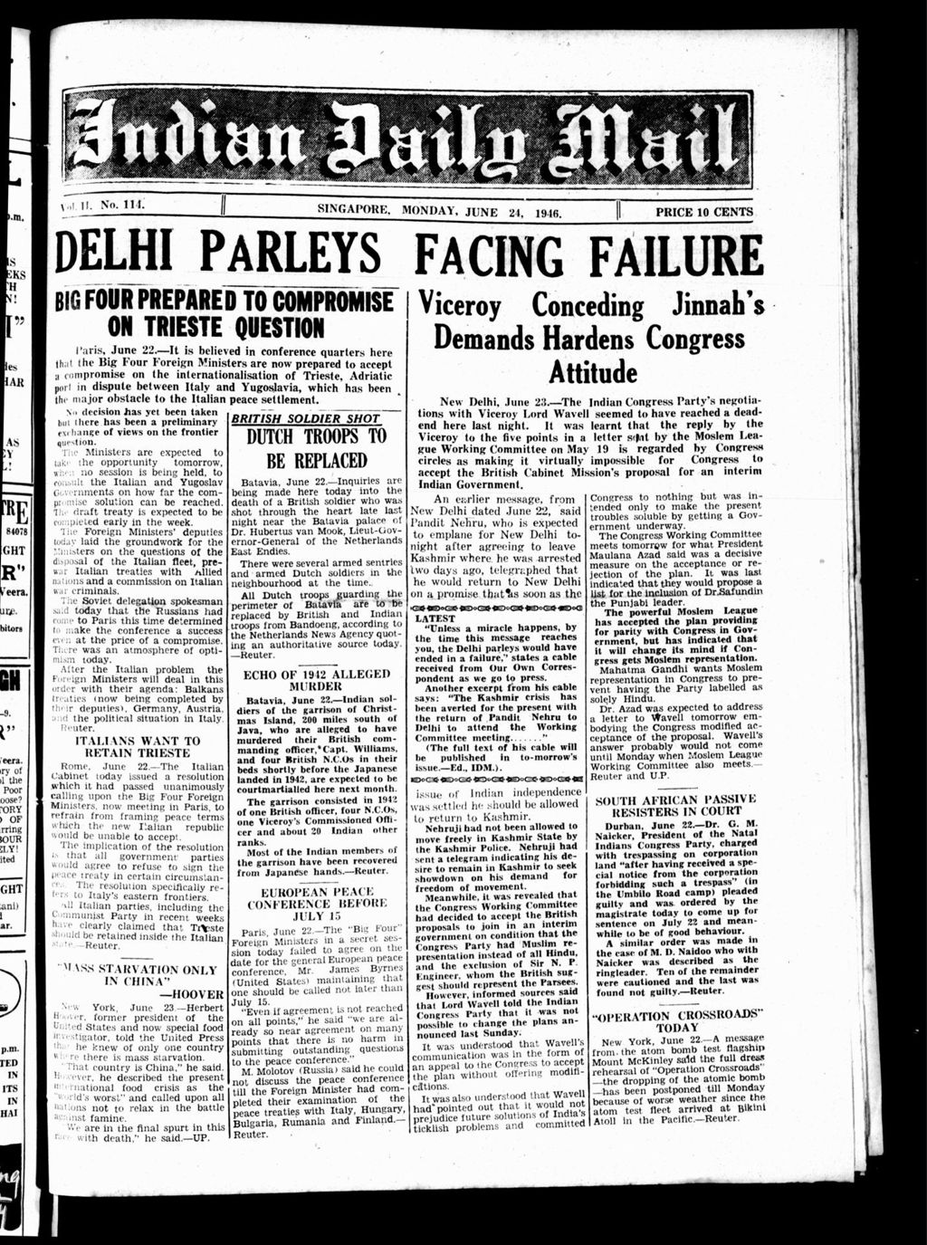 Miniature of Indian Daily Mail 24 June 1946