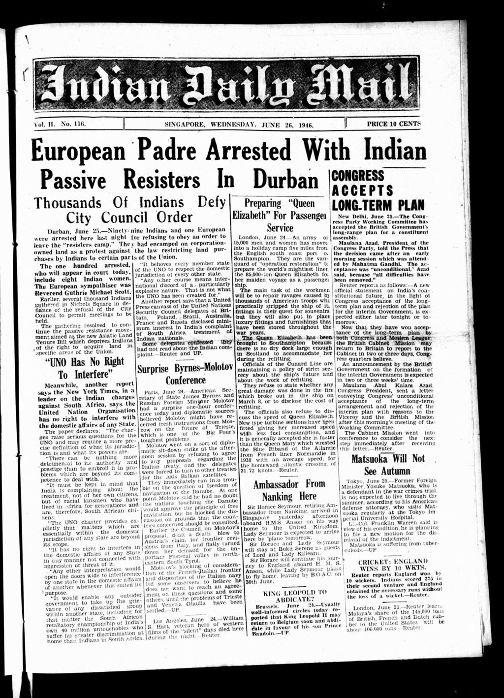 Miniature of Indian Daily Mail 26 June 1946