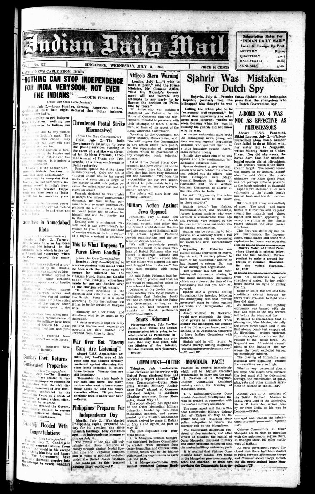 Miniature of Indian Daily Mail 03 July 1946