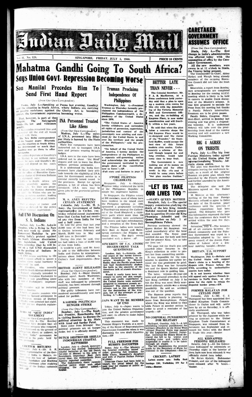 Miniature of Indian Daily Mail 05 July 1946