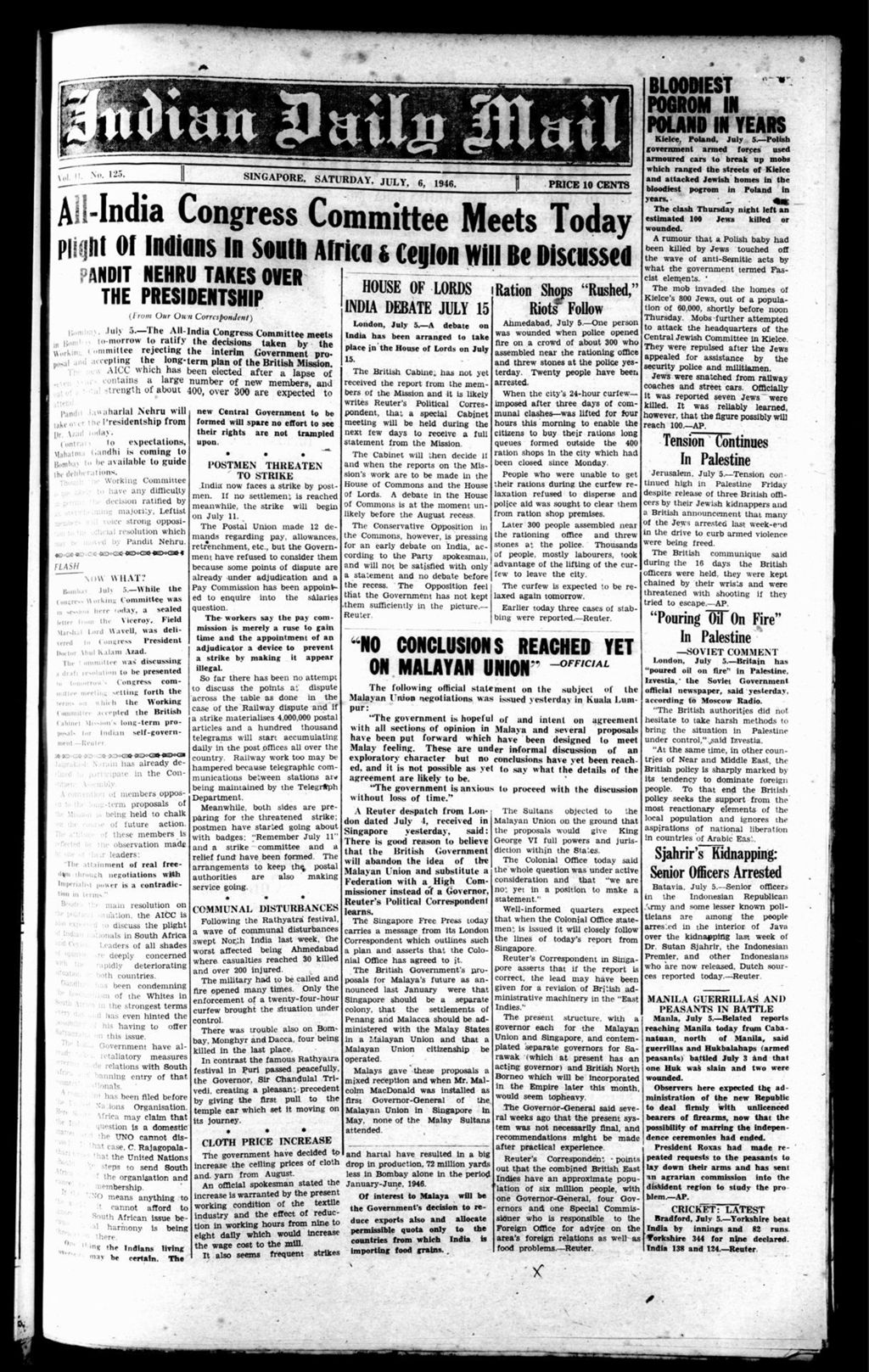 Miniature of Indian Daily Mail 06 July 1946