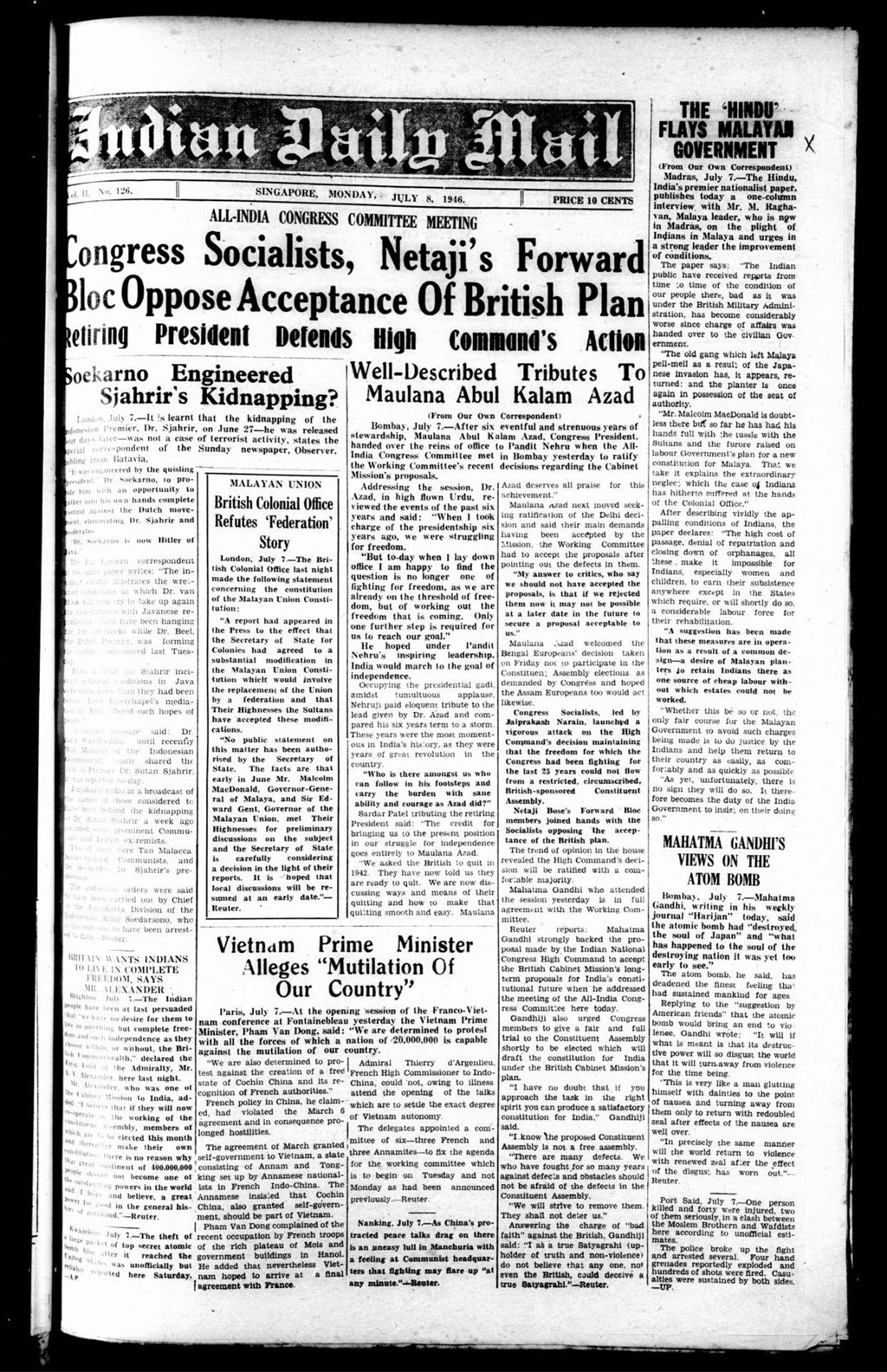 Miniature of Indian Daily Mail 08 July 1946