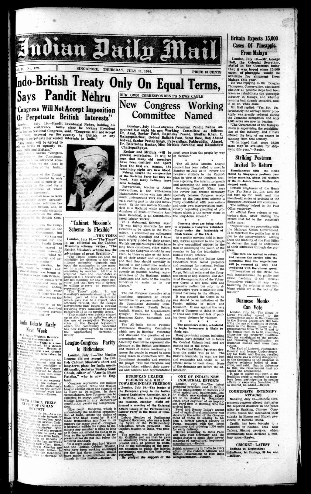 Miniature of Indian Daily Mail 11 July 1946