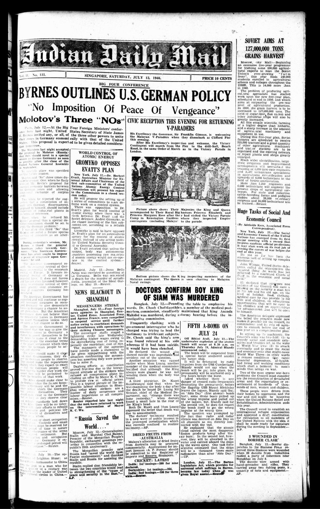 Miniature of Indian Daily Mail 13 July 1946