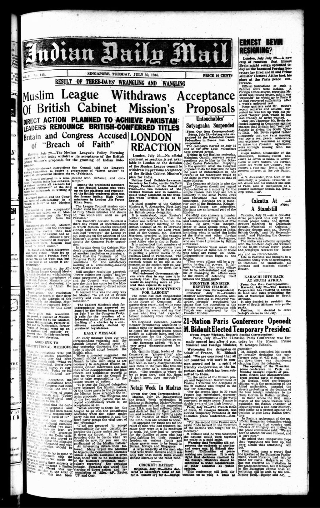 Miniature of Indian Daily Mail 30 July 1946