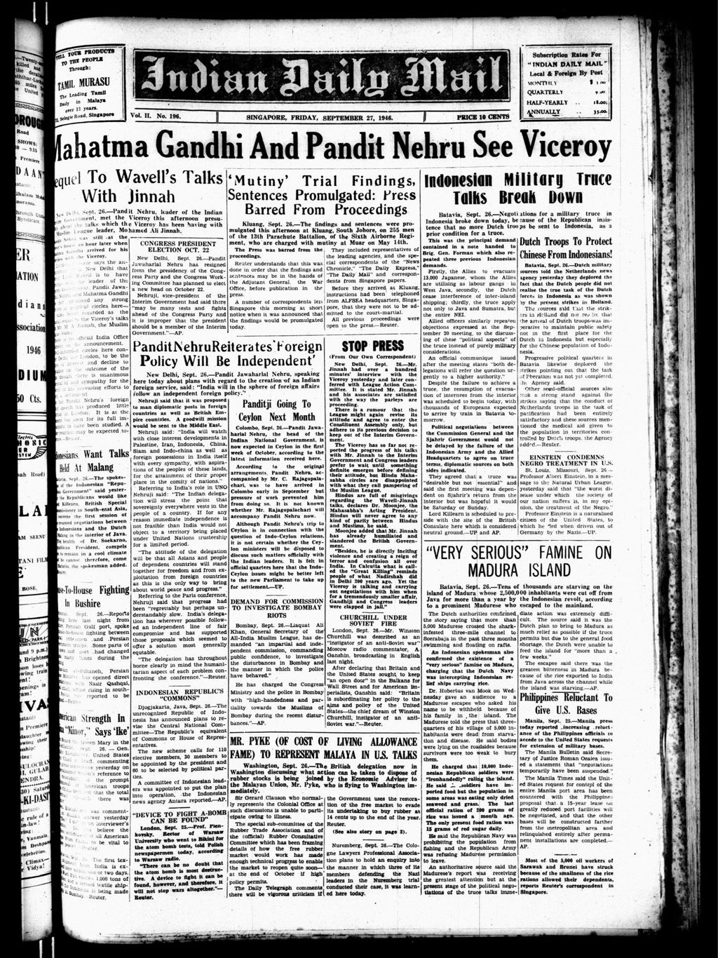 Miniature of Indian Daily Mail 27 September 1946