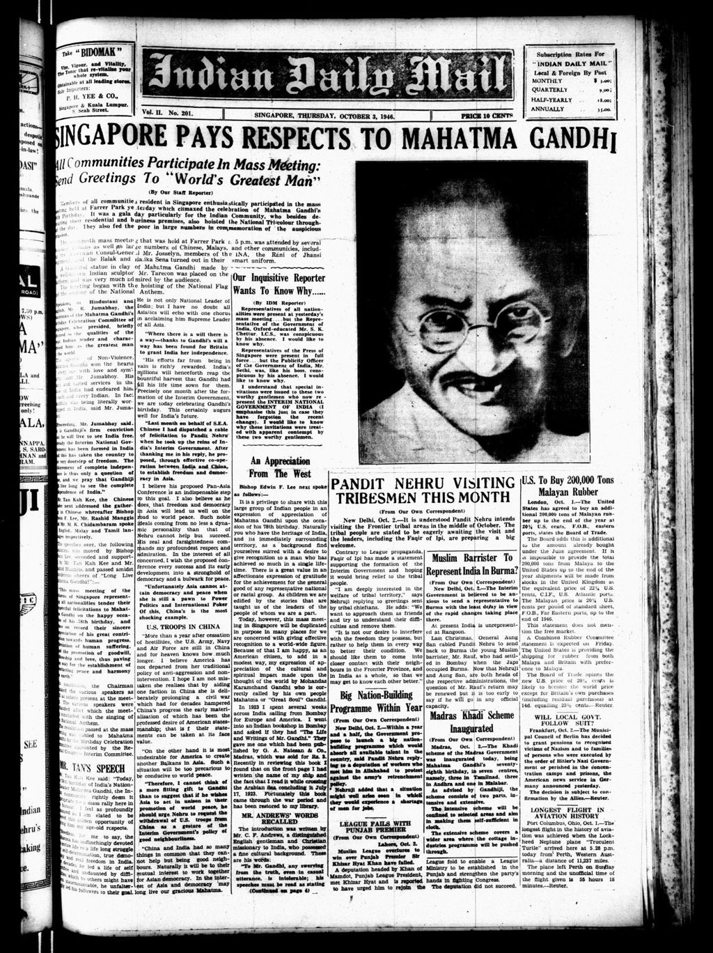 Miniature of Indian Daily Mail 03 October 1946