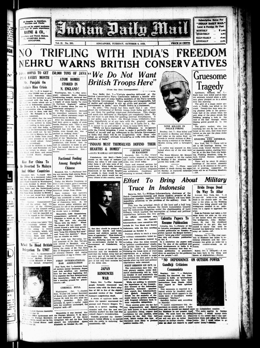 Miniature of Indian Daily Mail 08 October 1946