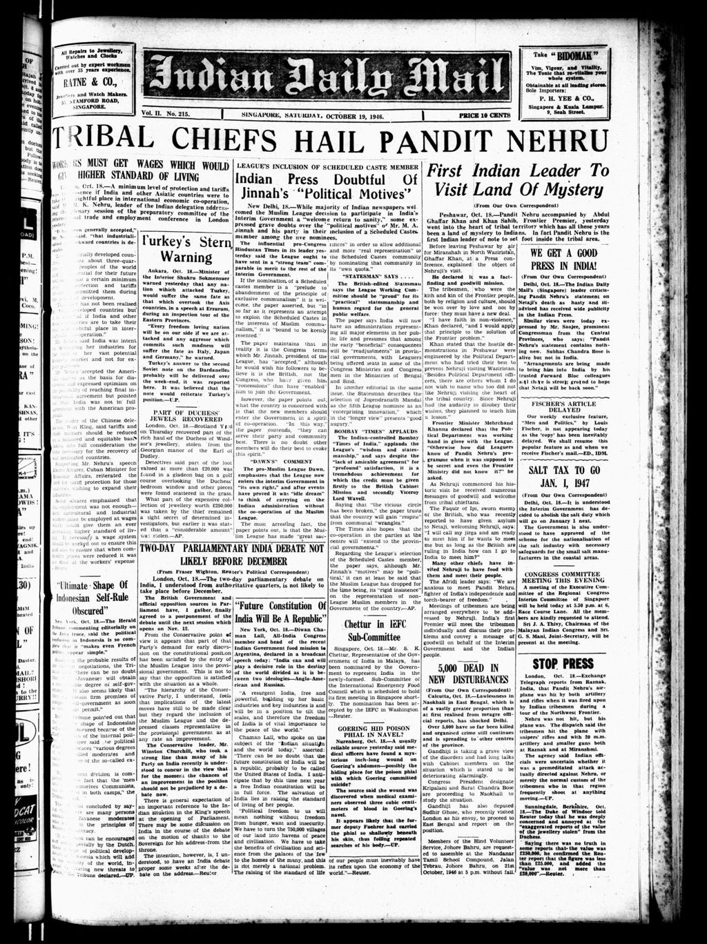 Miniature of Indian Daily Mail 19 October 1946