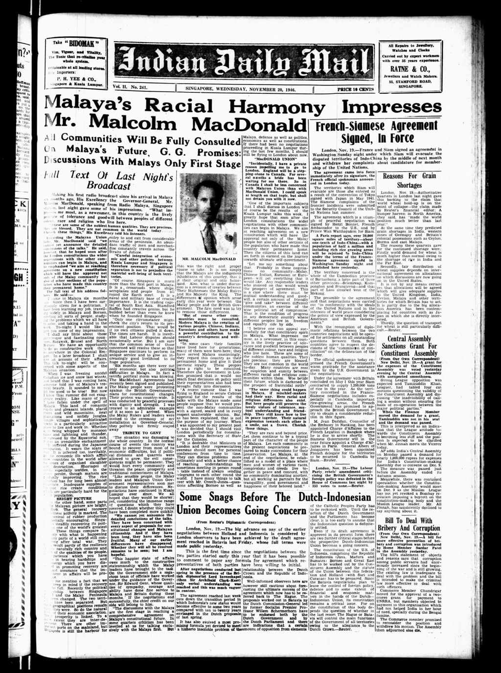 Miniature of Indian Daily Mail 20 November 1946