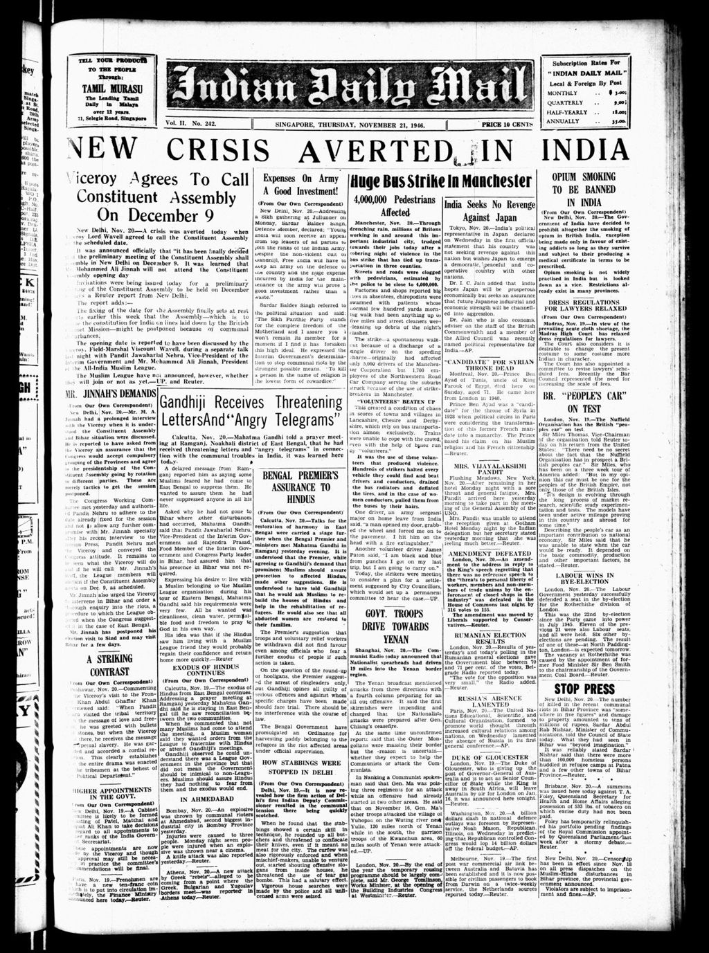 Miniature of Indian Daily Mail 21 November 1946