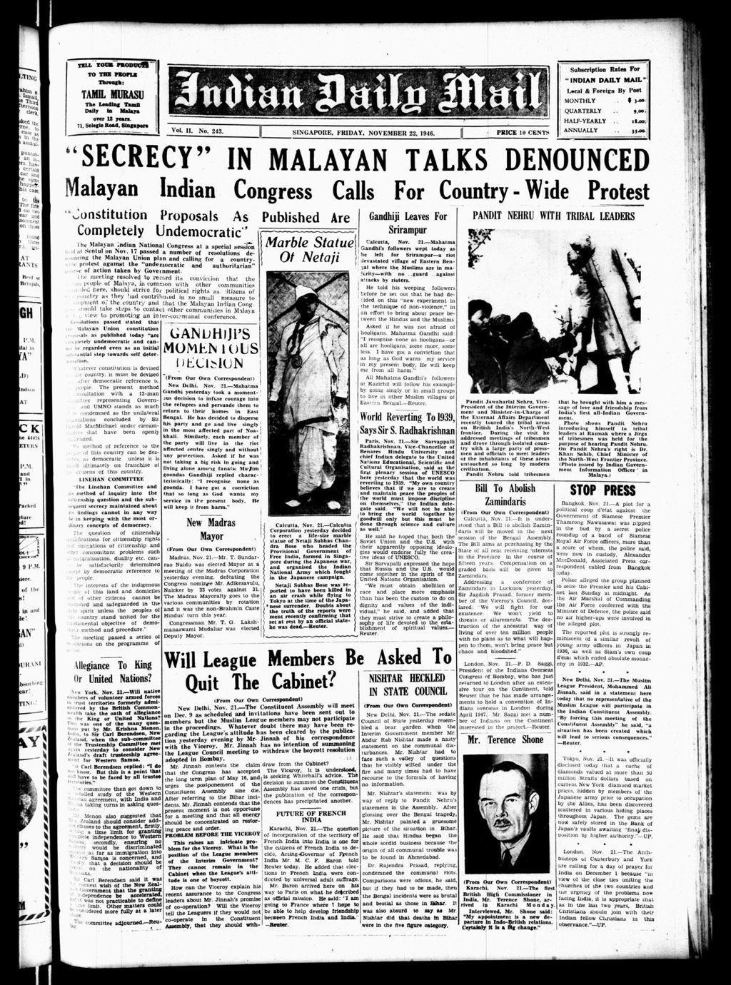 Miniature of Indian Daily Mail 22 November 1946