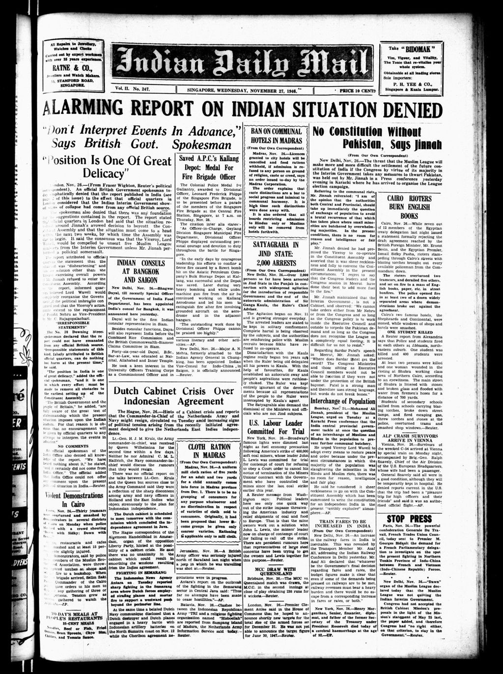 Miniature of Indian Daily Mail 27 November 1946