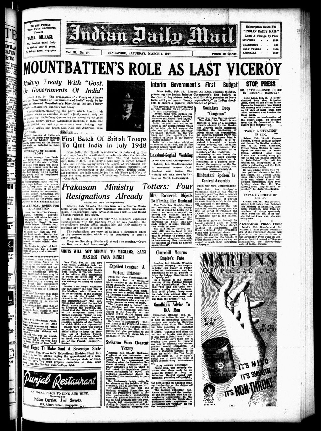 Miniature of Indian Daily Mail 01 March 1947