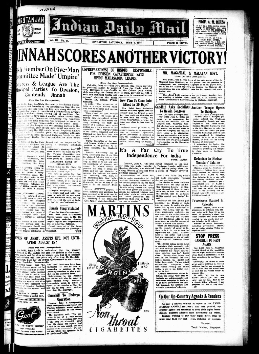 Miniature of Indian Daily Mail 07 June 1947