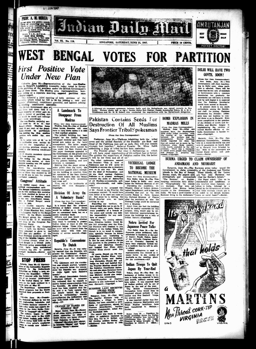 Miniature of Indian Daily Mail 21 June 1947