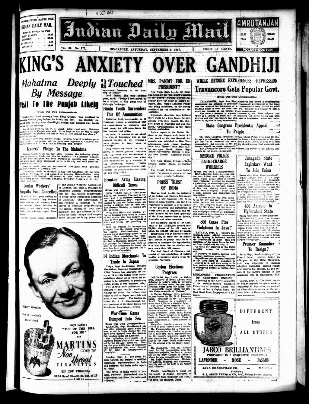 Miniature of Indian Daily Mail 06 September 1947