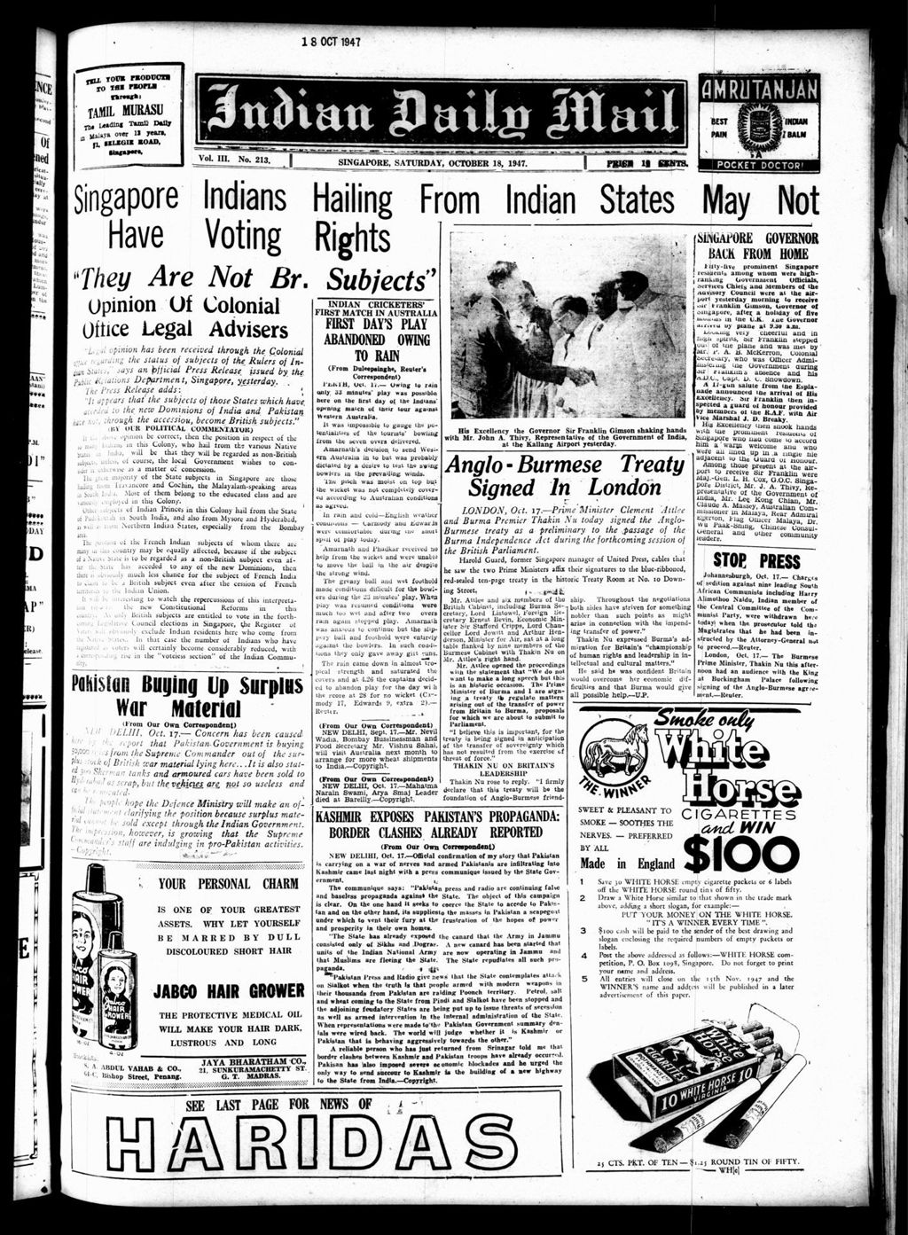 Miniature of Indian Daily Mail 18 October 1947