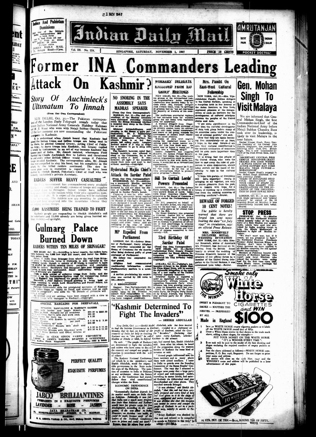 Miniature of Indian Daily Mail 01 November 1947