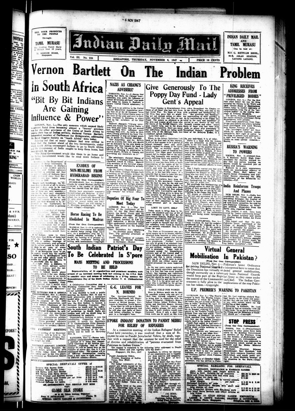 Miniature of Indian Daily Mail 06 November 1947