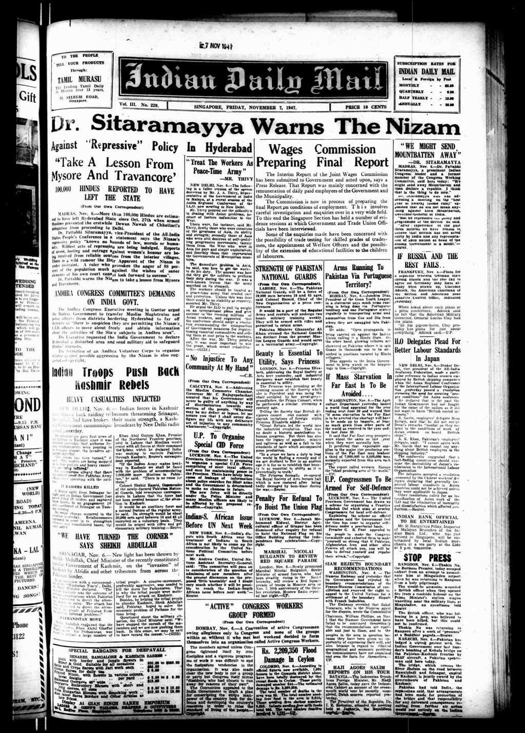 Miniature of Indian Daily Mail 07 November 1947