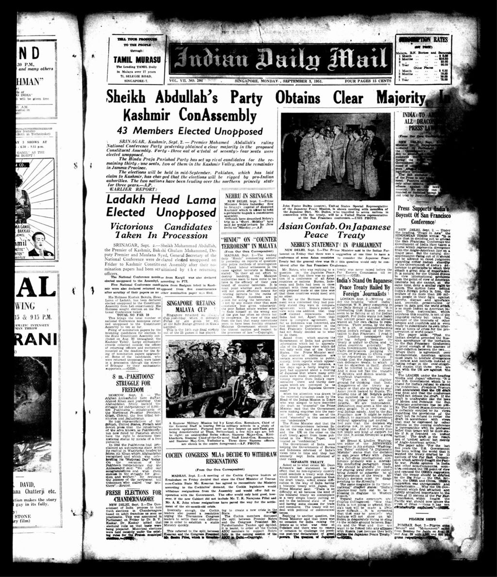 Miniature of Indian Daily Mail 03 September 1951