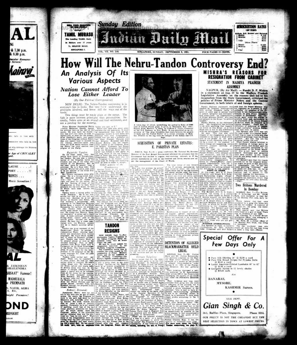 Miniature of Indian Daily Mail 09 September 1951