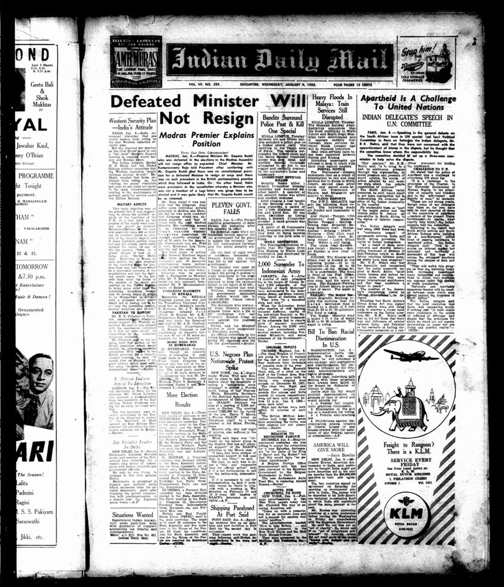 Miniature of Indian Daily Mail 09 January 1952