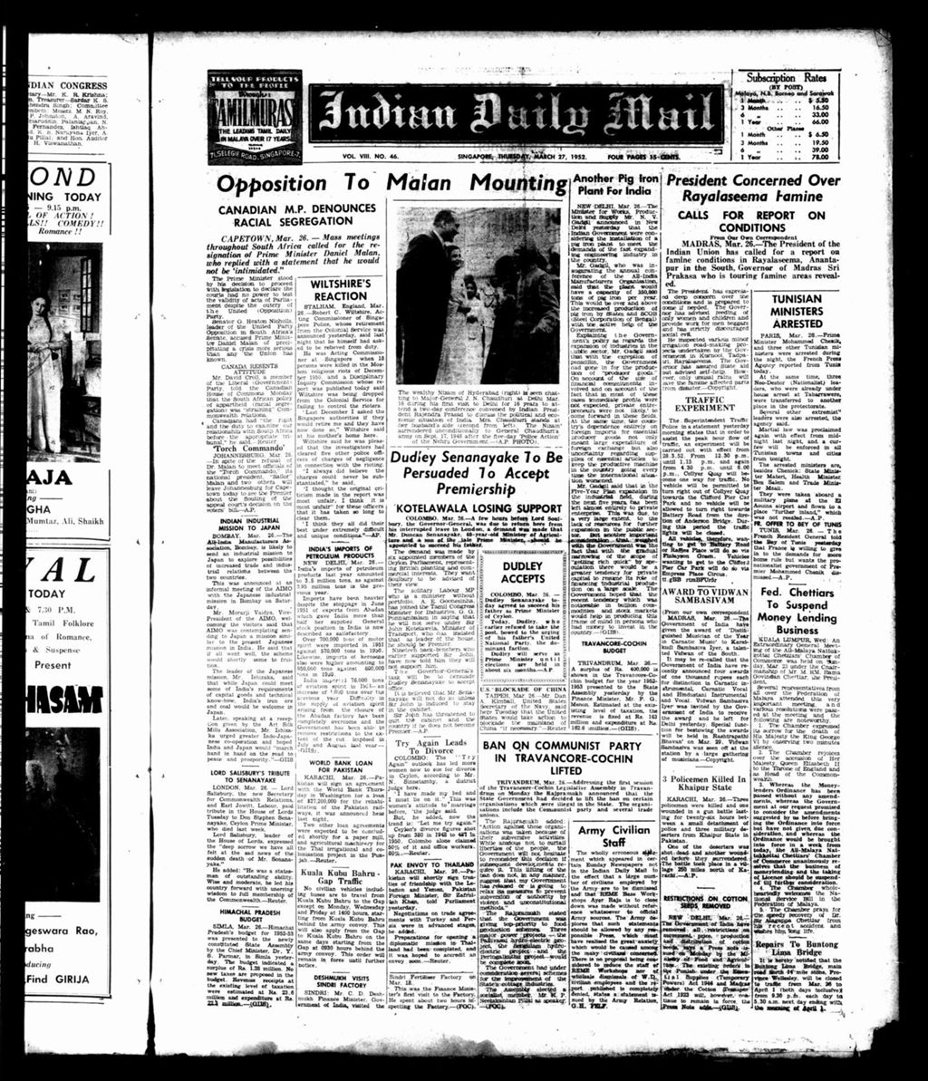 Miniature of Indian Daily Mail 27 March 1952