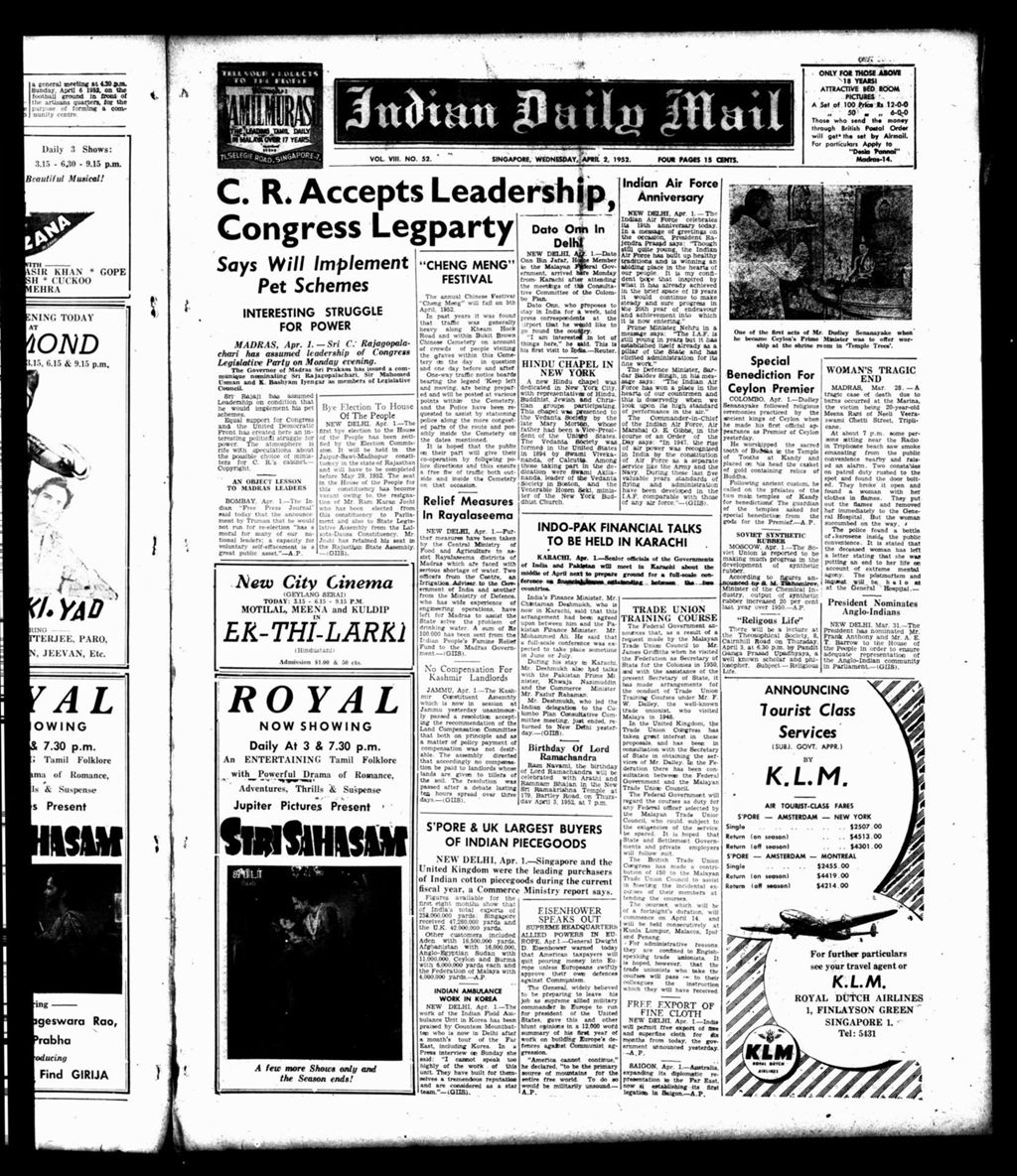 Miniature of Indian Daily Mail 02 April 1952