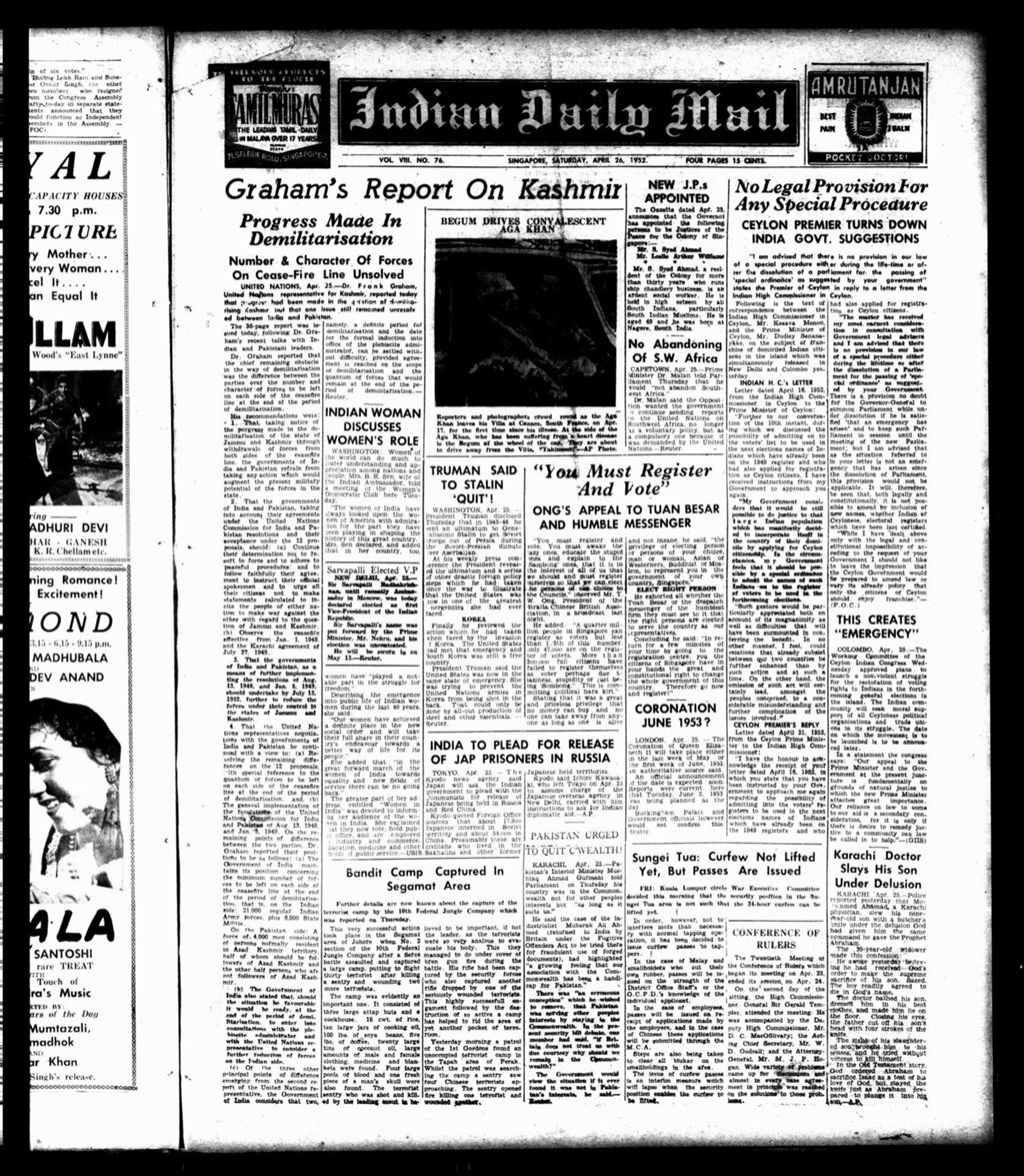 Miniature of Indian Daily Mail 26 April 1952