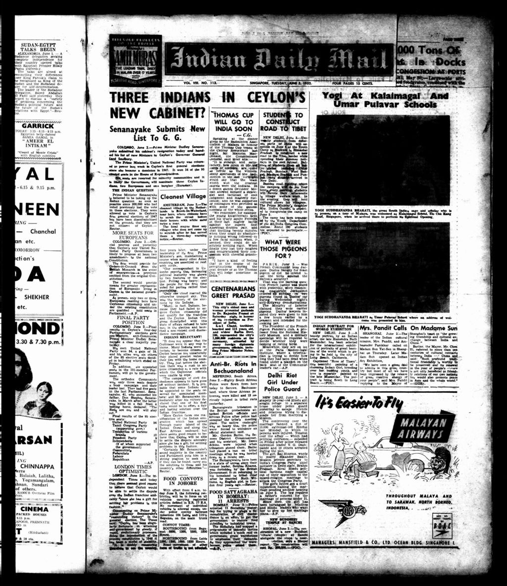 Miniature of Indian Daily Mail 03 June 1952