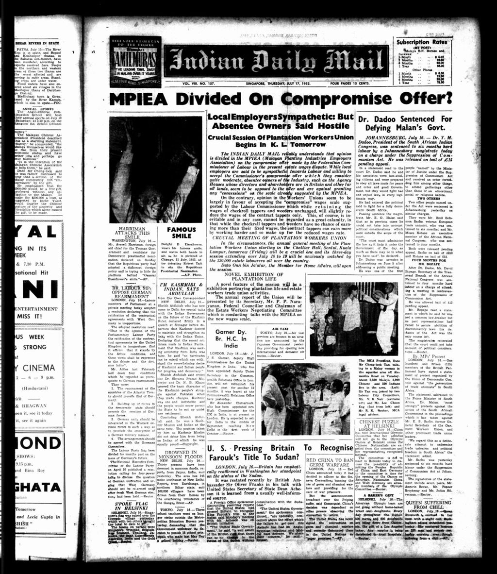 Miniature of Indian Daily Mail 17 July 1952