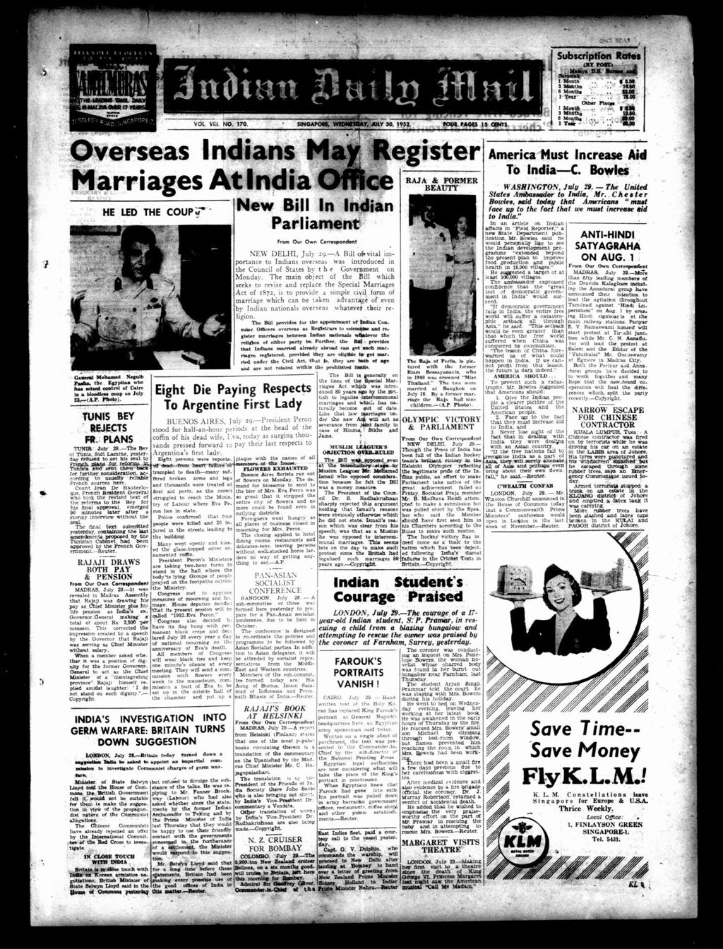 Miniature of Indian Daily Mail 30 July 1952