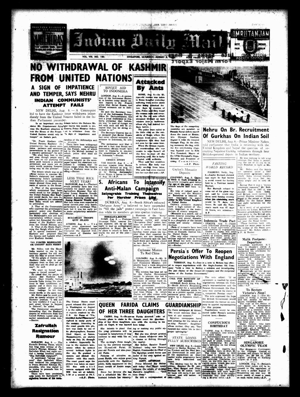 Miniature of Indian Daily Mail 09 August 1952