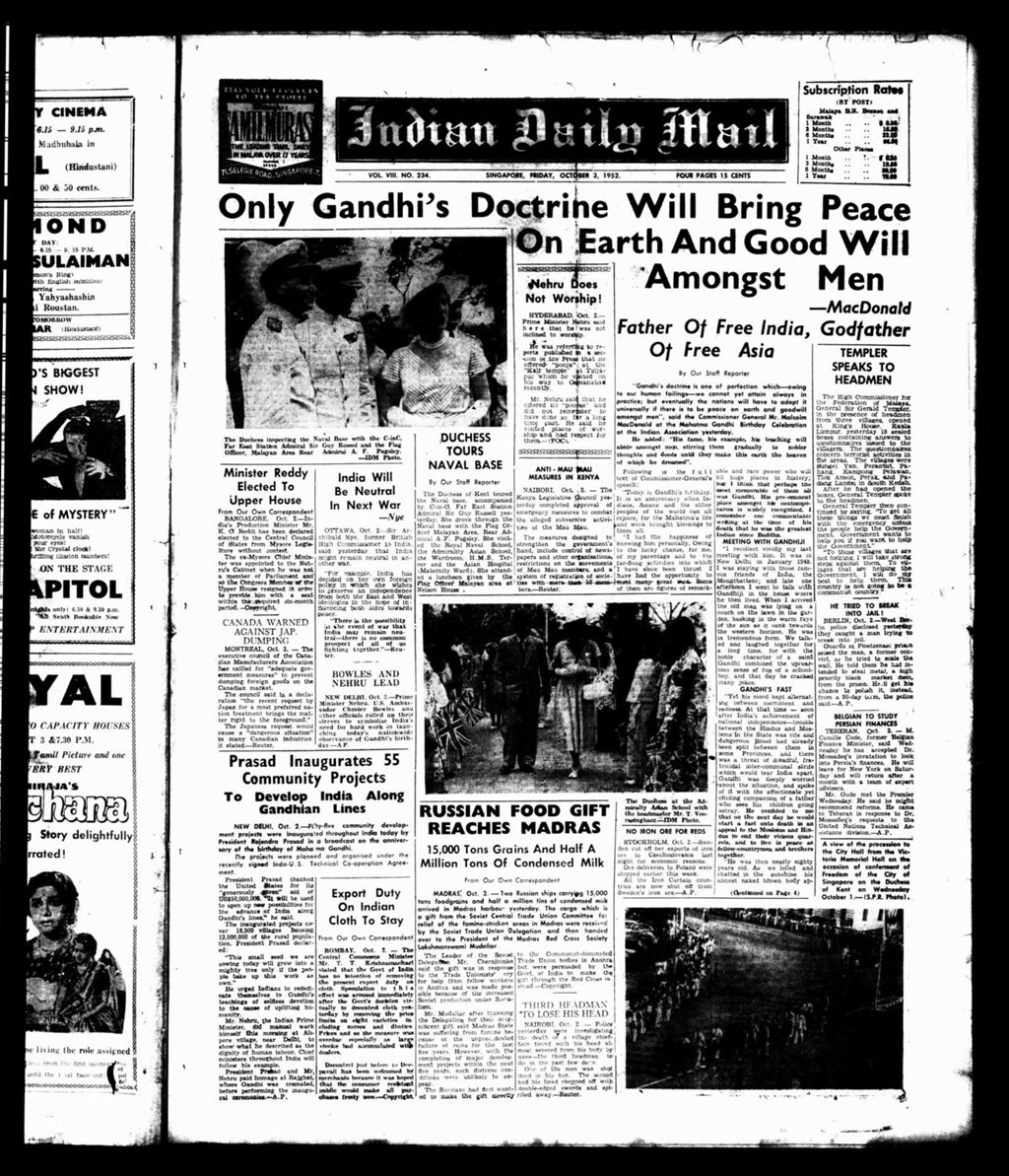 Miniature of Indian Daily Mail 03 October 1952