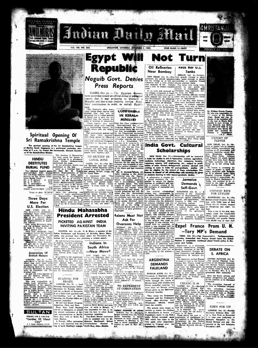 Miniature of Indian Daily Mail 01 November 1952