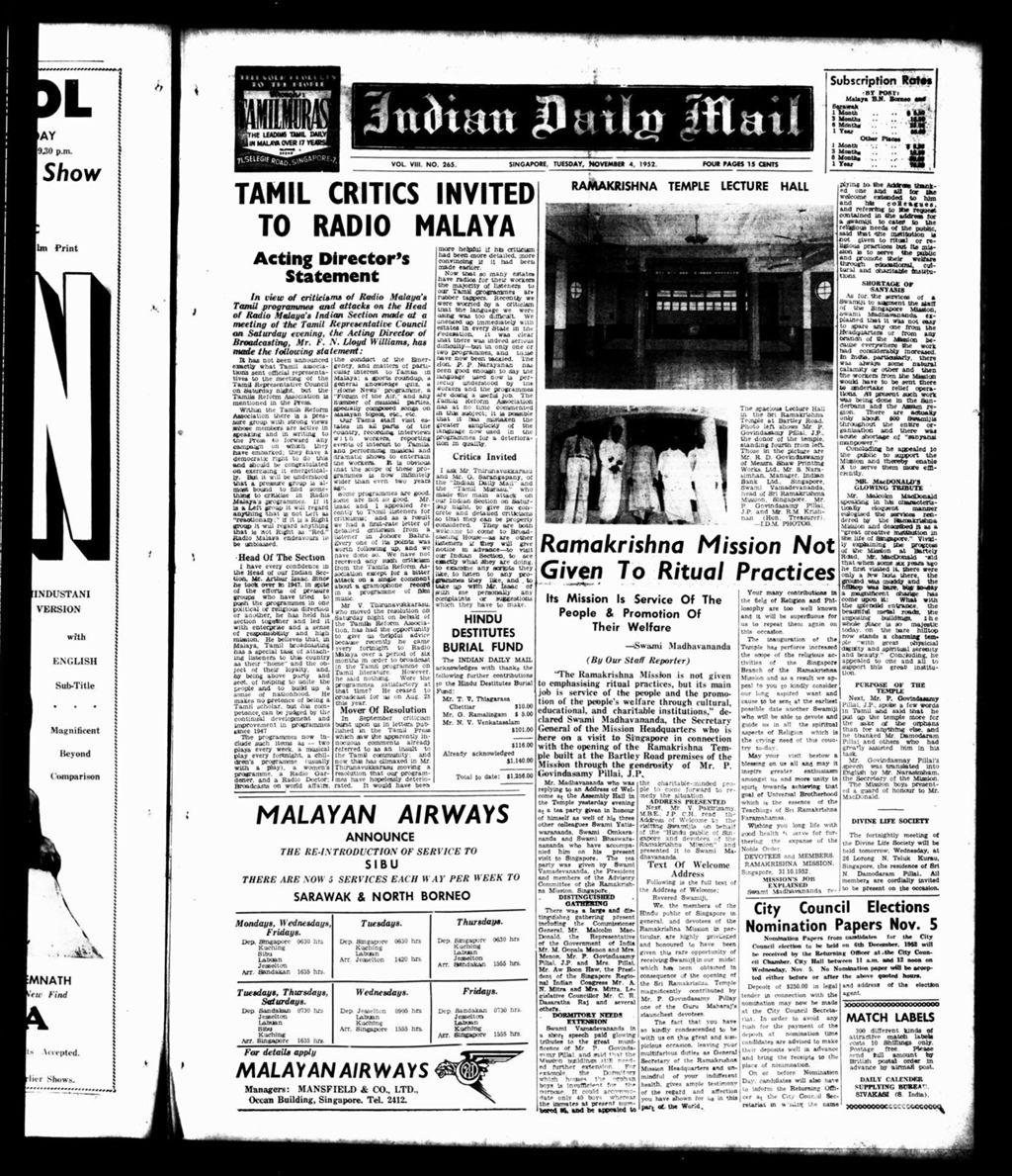 Miniature of Indian Daily Mail 04 November 1952