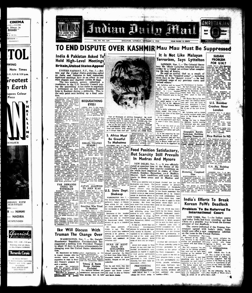 Miniature of Indian Daily Mail 08 November 1952