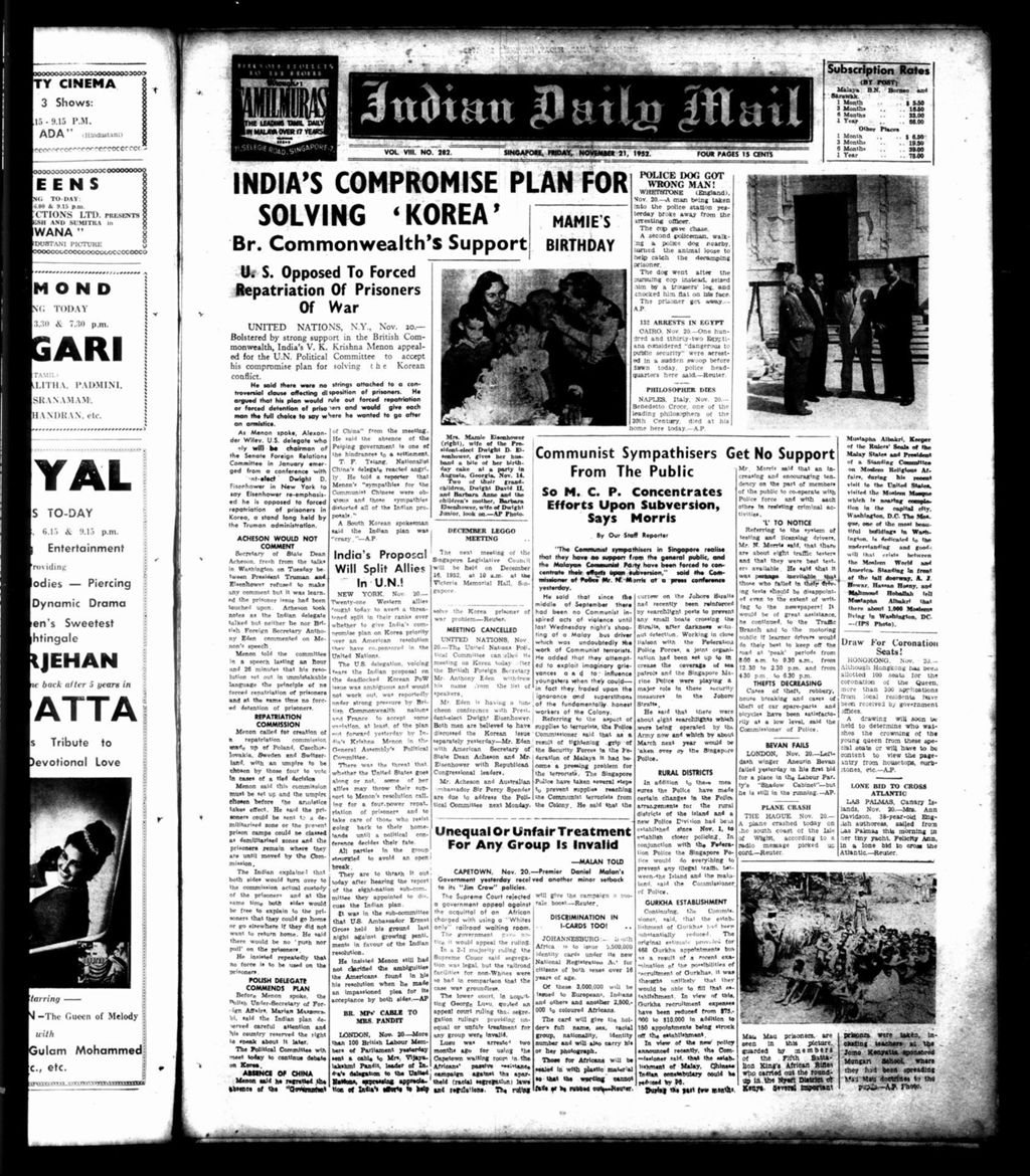 Miniature of Indian Daily Mail 21 November 1952