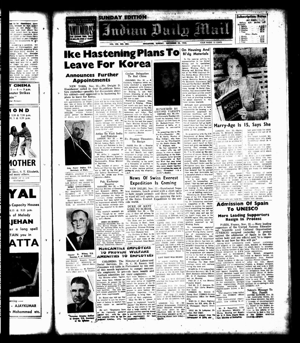 Miniature of Indian Daily Mail 23 November 1952