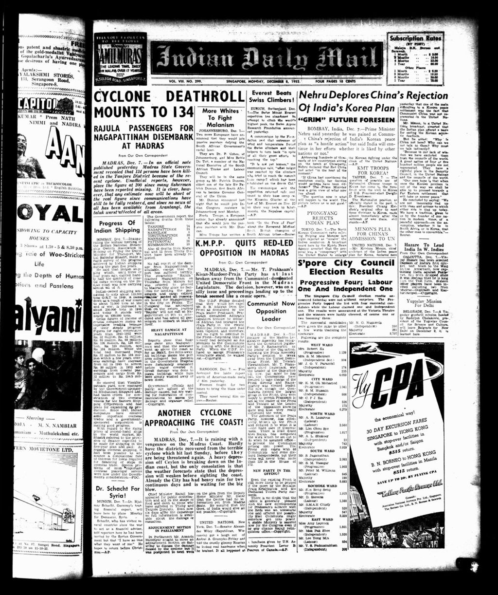 Miniature of Indian Daily Mail 08 December 1952