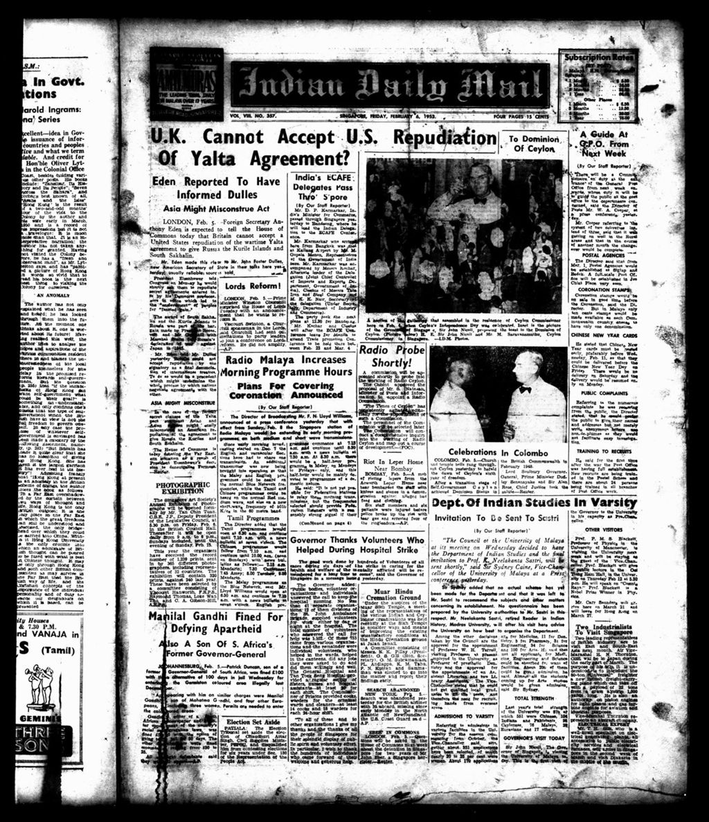 Miniature of Indian Daily Mail 06 February 1953