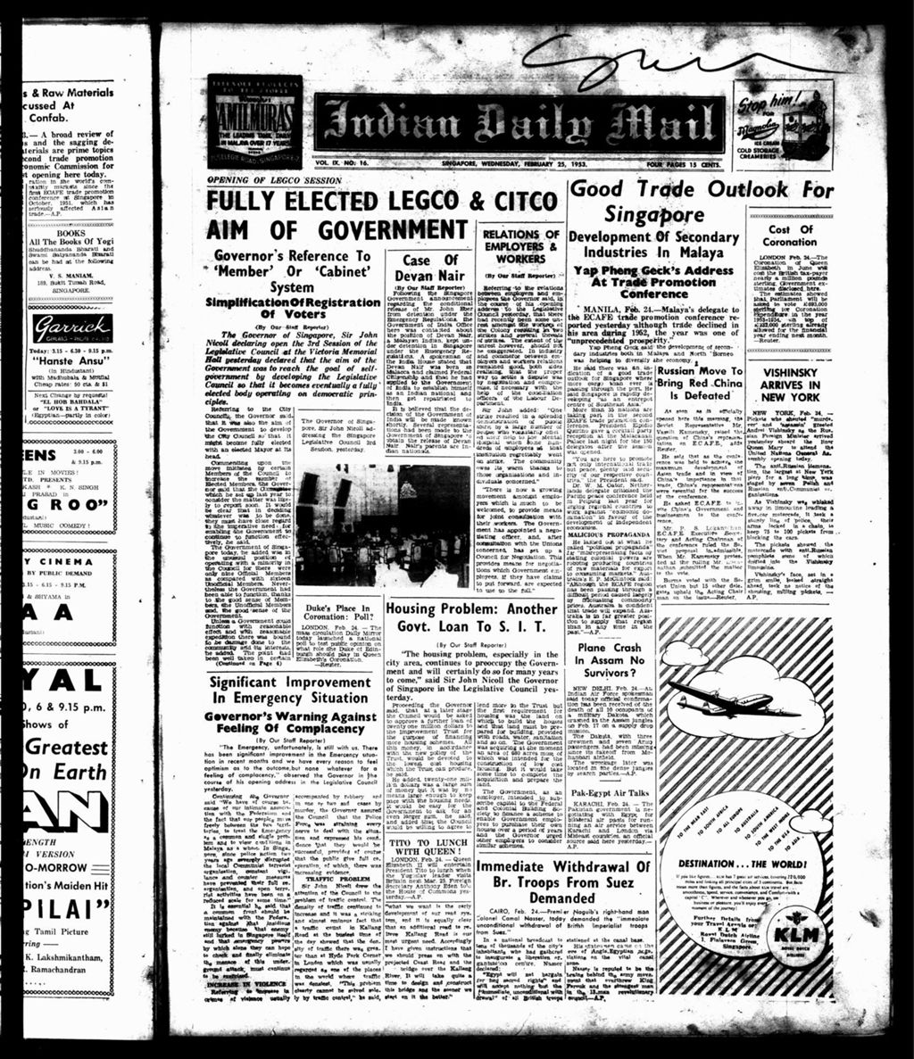 Miniature of Indian Daily Mail 25 February 1953