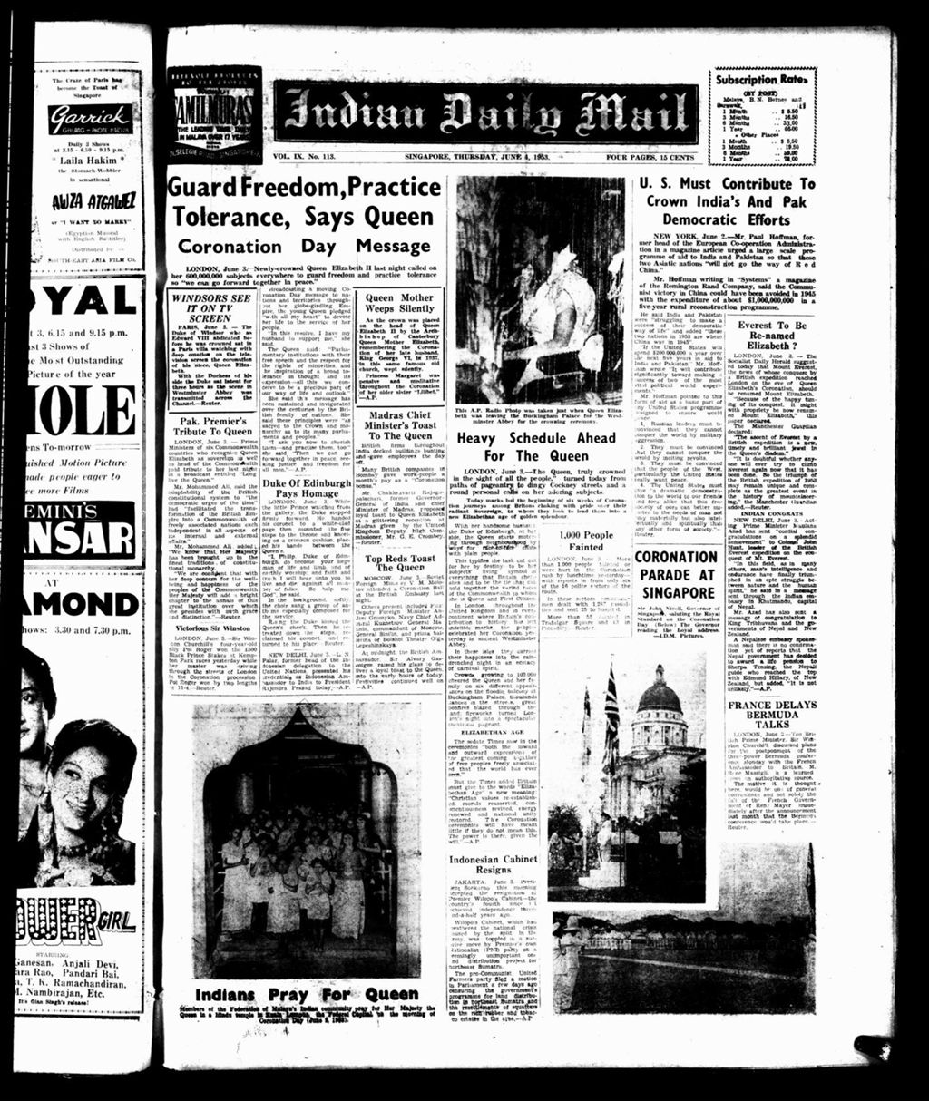 Miniature of Indian Daily Mail 04 June 1953