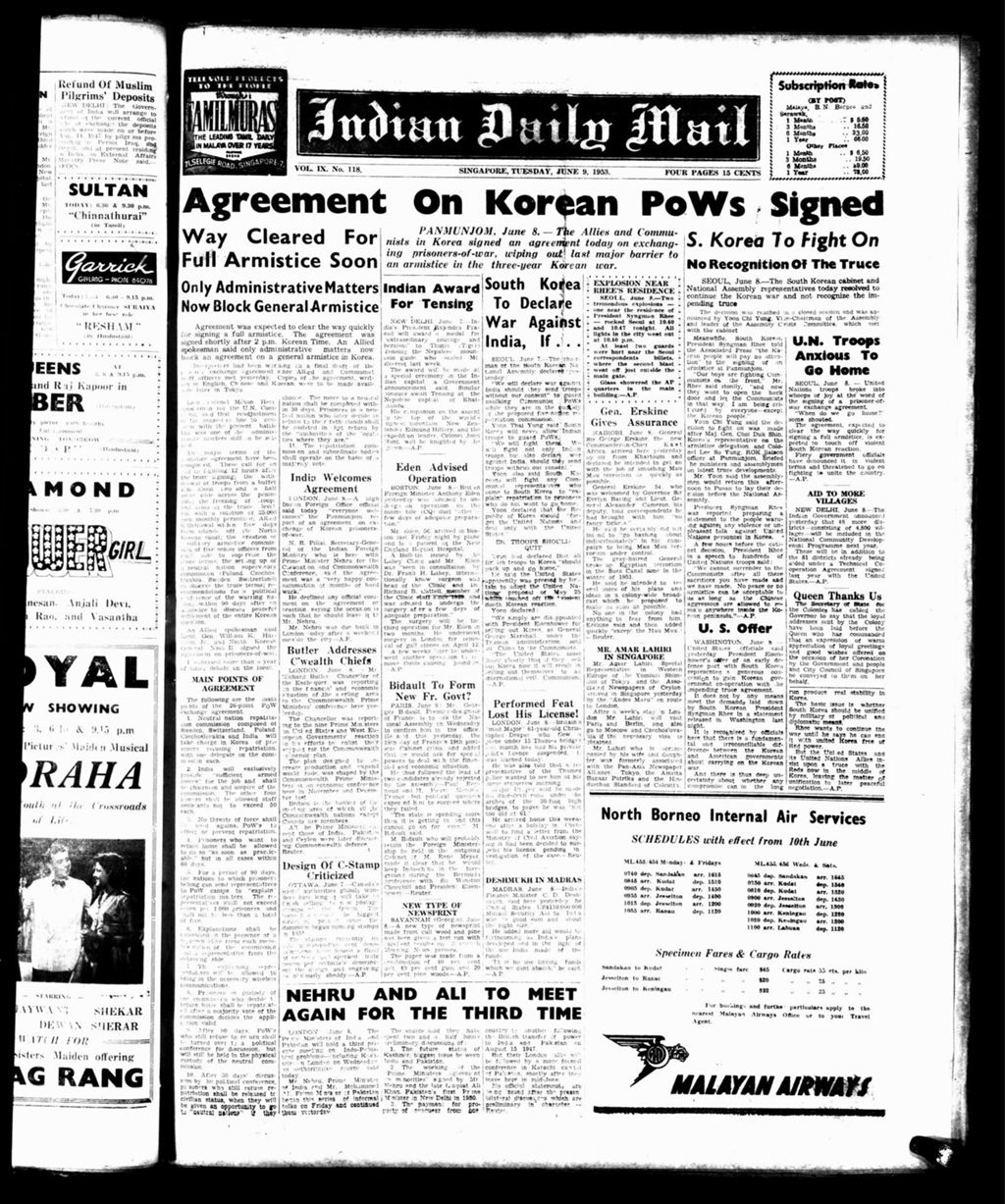 Miniature of Indian Daily Mail 09 June 1953