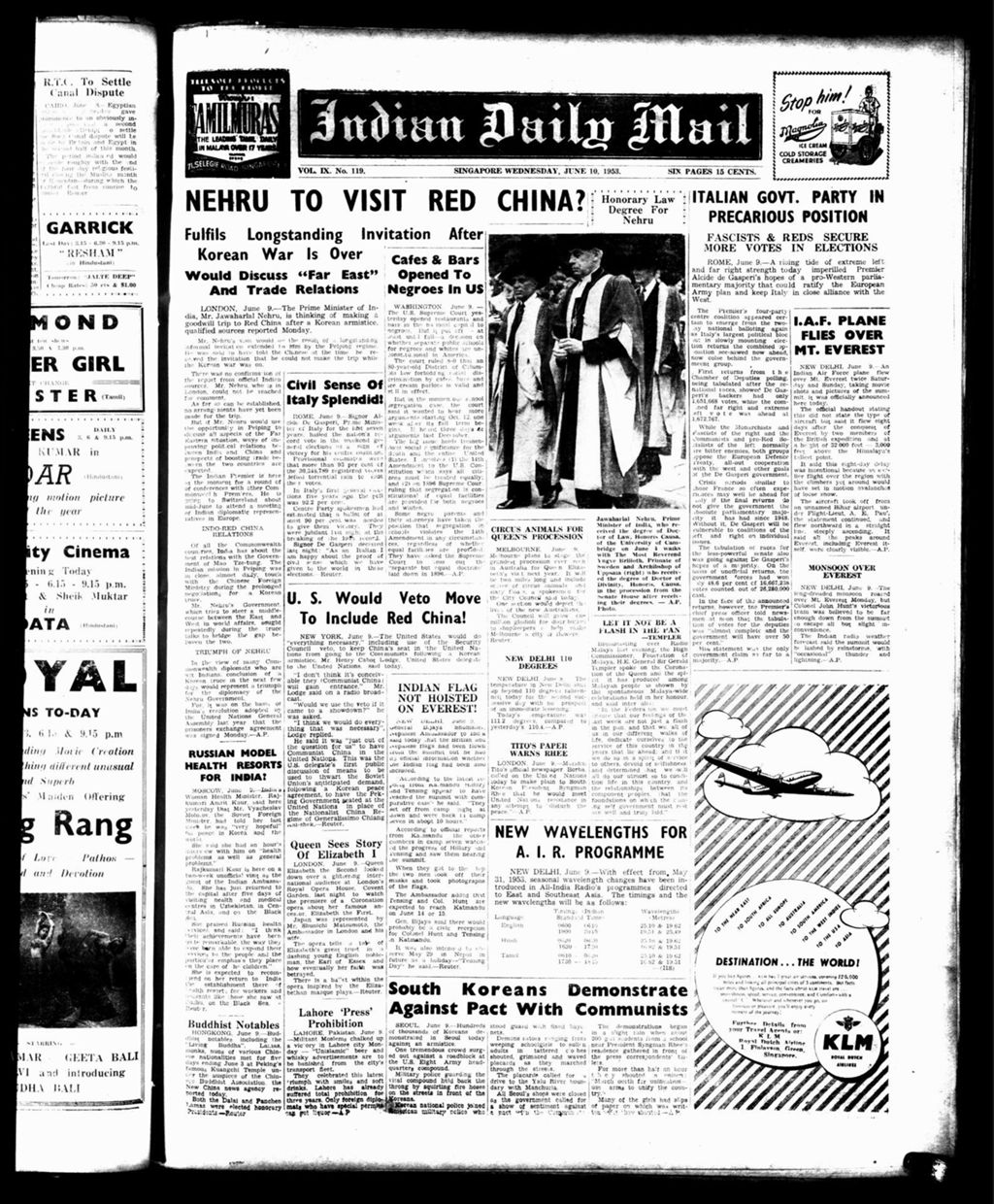 Miniature of Indian Daily Mail 10 June 1953