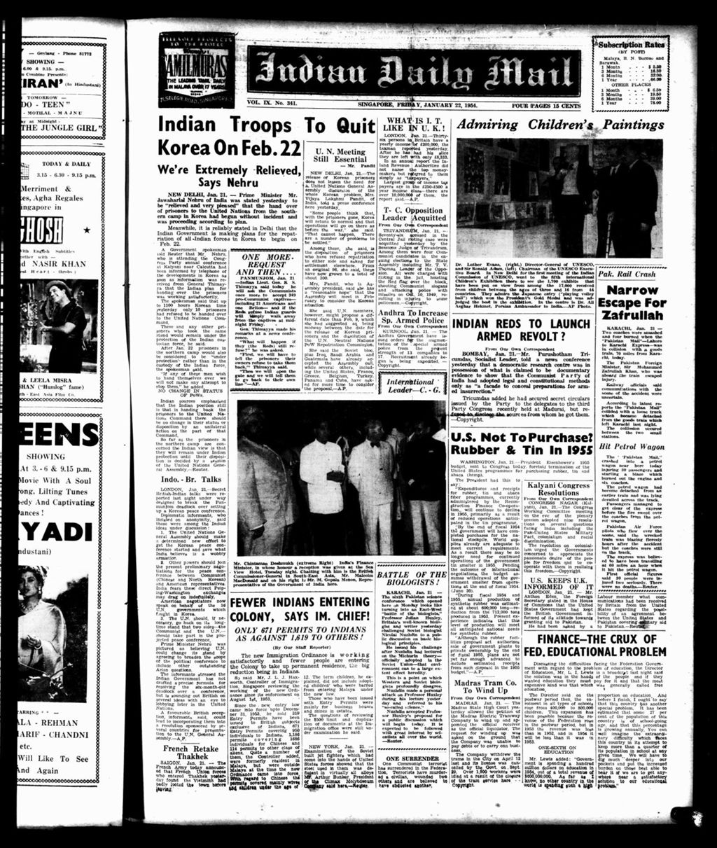 Miniature of Indian Daily Mail 22 January 1954