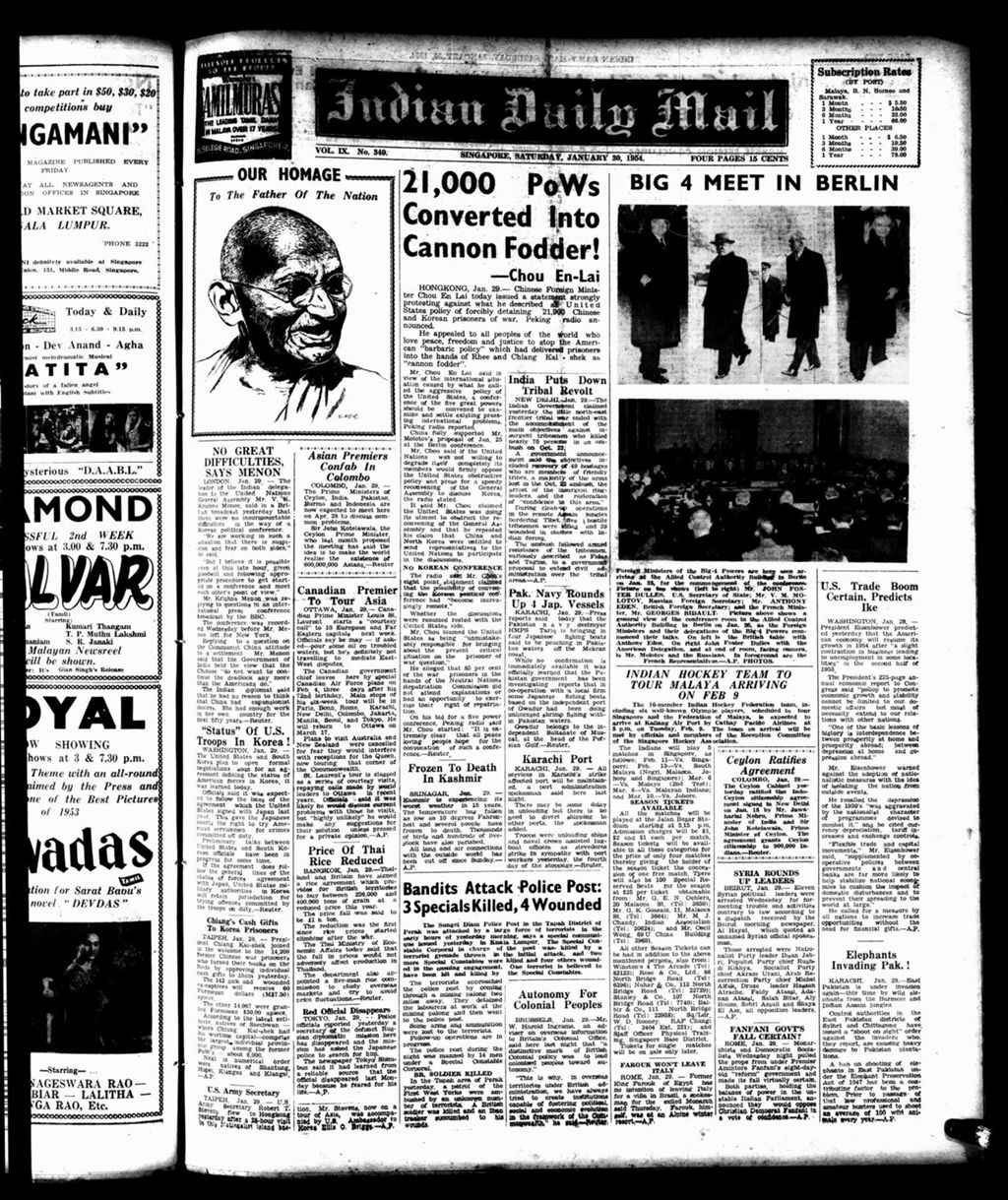 Miniature of Indian Daily Mail 30 January 1954