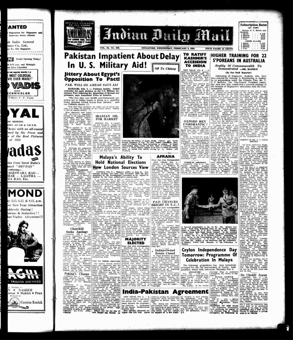 Miniature of Indian Daily Mail 03 February 1954